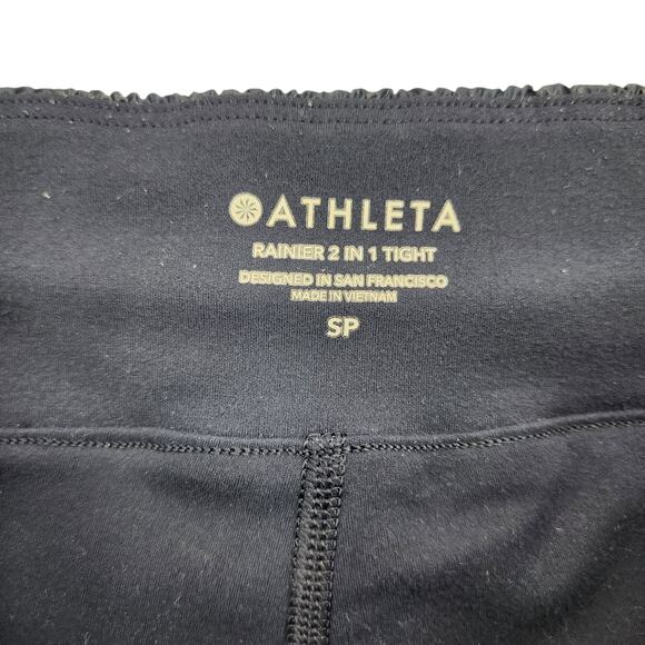 Athleta Rainier High Rise Pockets Navy Blue 2 in 1 Leggings Size Small Petite - Picture 2 of 5